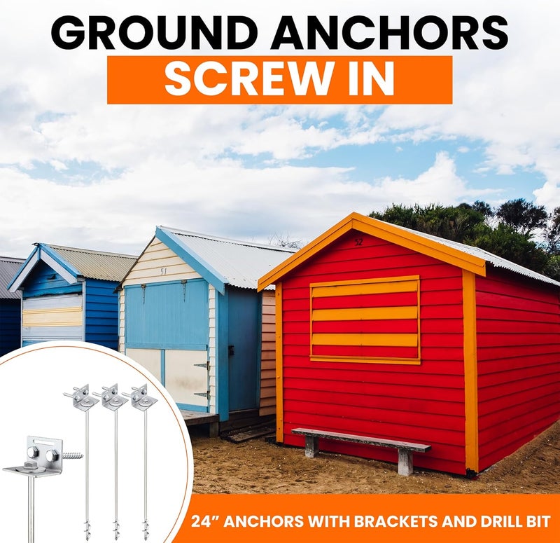 MightyPhine Ground Anchors Screw In - 24" Set of 4,6,8 with Brackets and Drill Bit - Earth Anchors - Mobile Home Anchors - Storage Shed Anchor Kit - Swing Set Anchors for Metal Swing Set - Playset Anchors - Ties - Image 3
